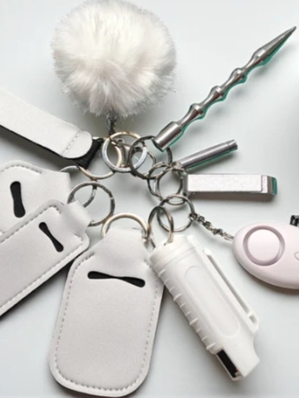 White Safety Keychain Set - 10pcs Includes Safety Spray